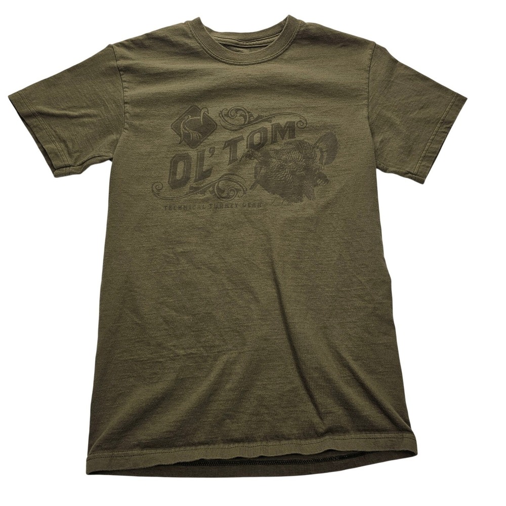 Ol Tom Technical Turkey Gear Mens Small Olive Green Graphic T-Shirt Cotton Hunt‎